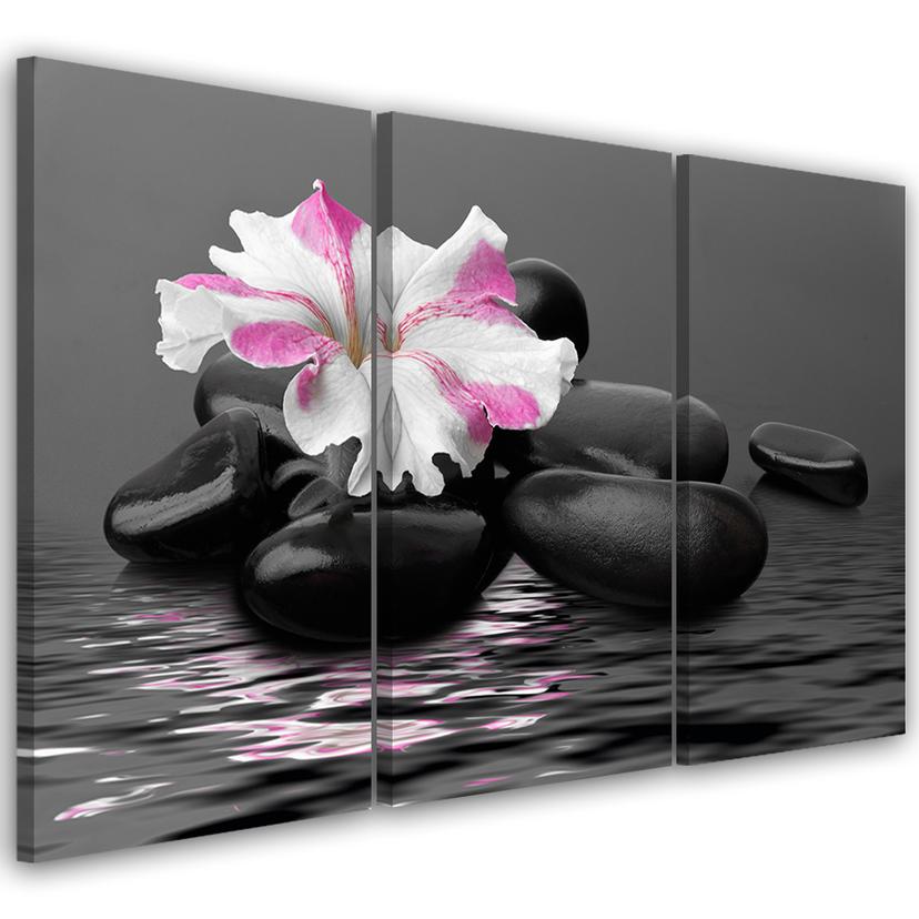 3-delt lærredsprint Pink Zen Flower Stones