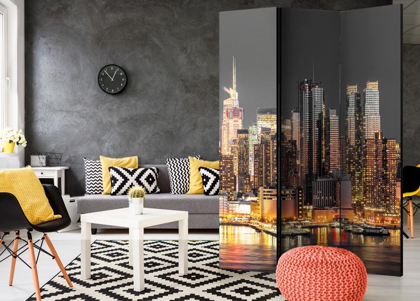 Divisorio per sala - New York al tramonto, 3 pezzi - 135x172 cm