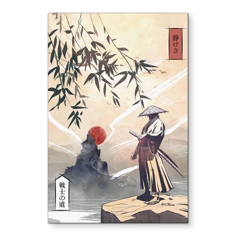 Wandbild Samurai mit Schwert vor Sonnenaufgang - Roze - Alu-Dibond