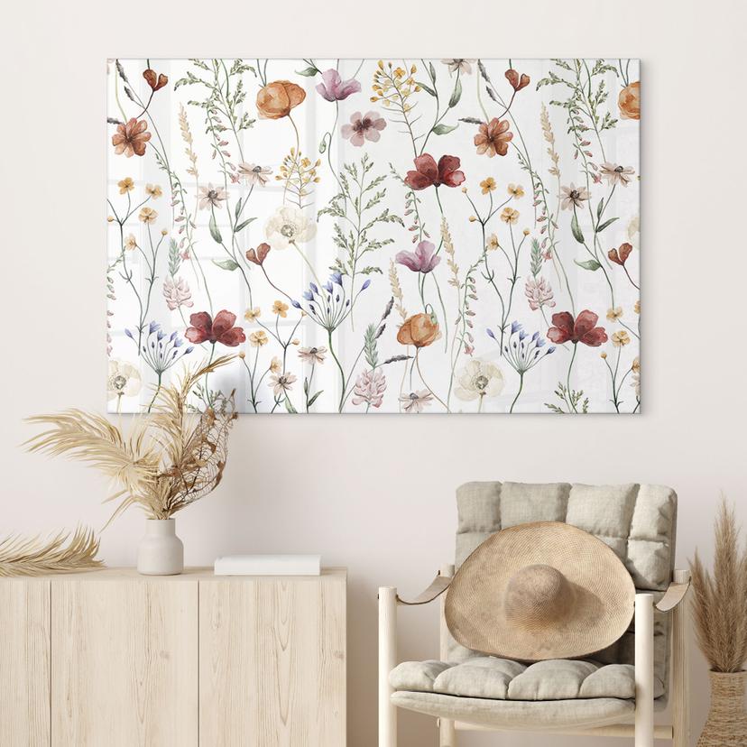 Tableau sur verre acrylique Fleurs sauvages multicolores - UN Designs