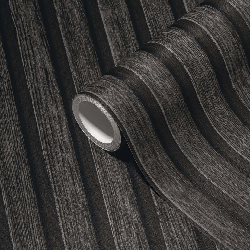 3D Houten Panelen Look Vliesbehang, Natuurlijk Houtlook Behang van A.S. Creation, Zwart