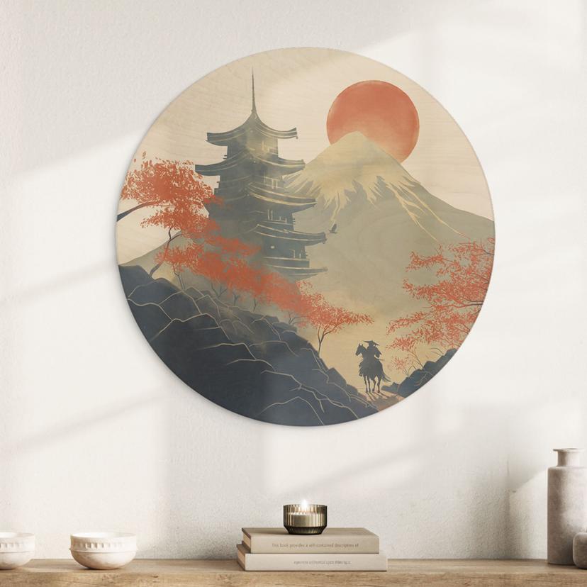Cuadro de madera amanecer sobre la pagoda - Roze - Round