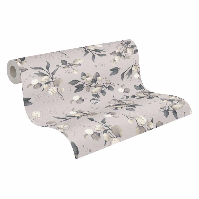 Papel pintado acuarela floral beige topo - Papel pintado no tejido con hojas - motivo naturaleza mod