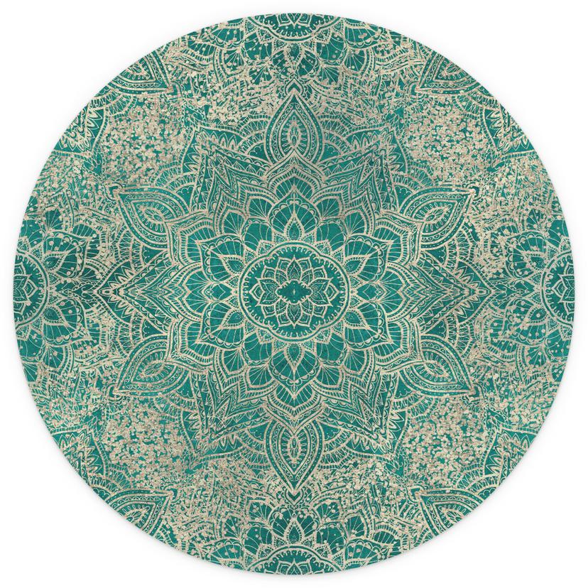 Fotomurale orientale - Mandala Boho oro-verde - Decorazione floreale - Rotondo - Autoadesivo/non tes
