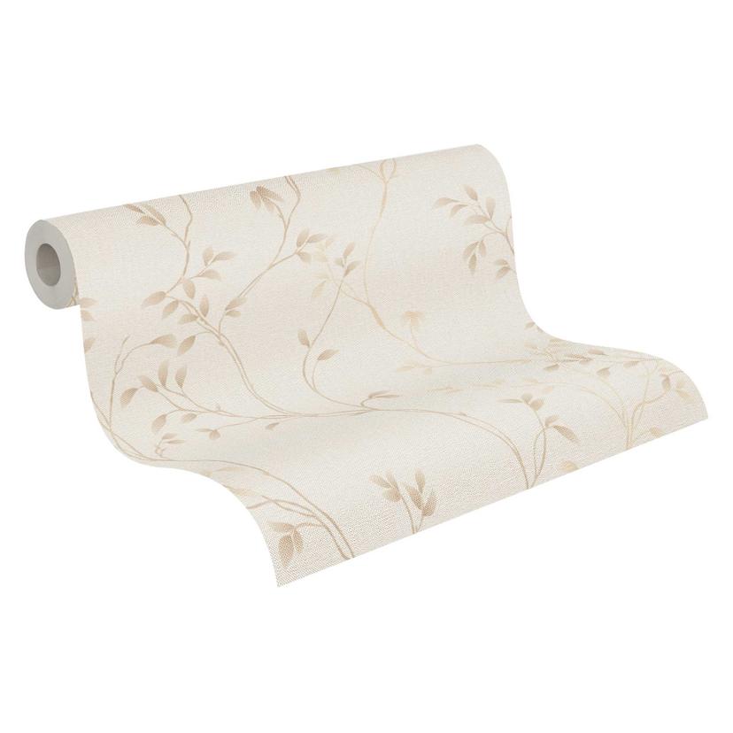 Zarte Ranken-Tapete Creme Beige – Vliestapete mit Blätterranken – Florale Mustertapete