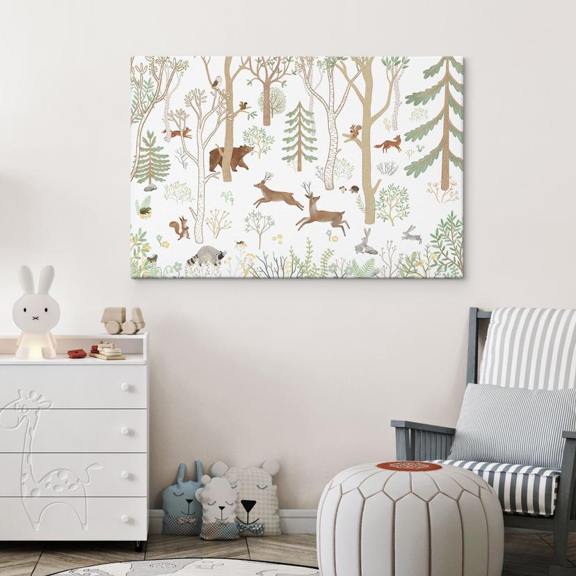 Canvas Schilderij Vrolijk Bosleven met Dieren - Oliver Robins