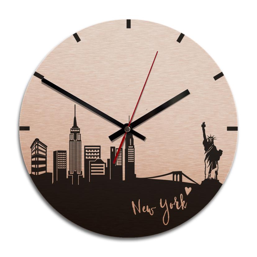Wanduhr Alu-Dibond-Kupfereffekt - Skyline New York  - Ø 28 cm