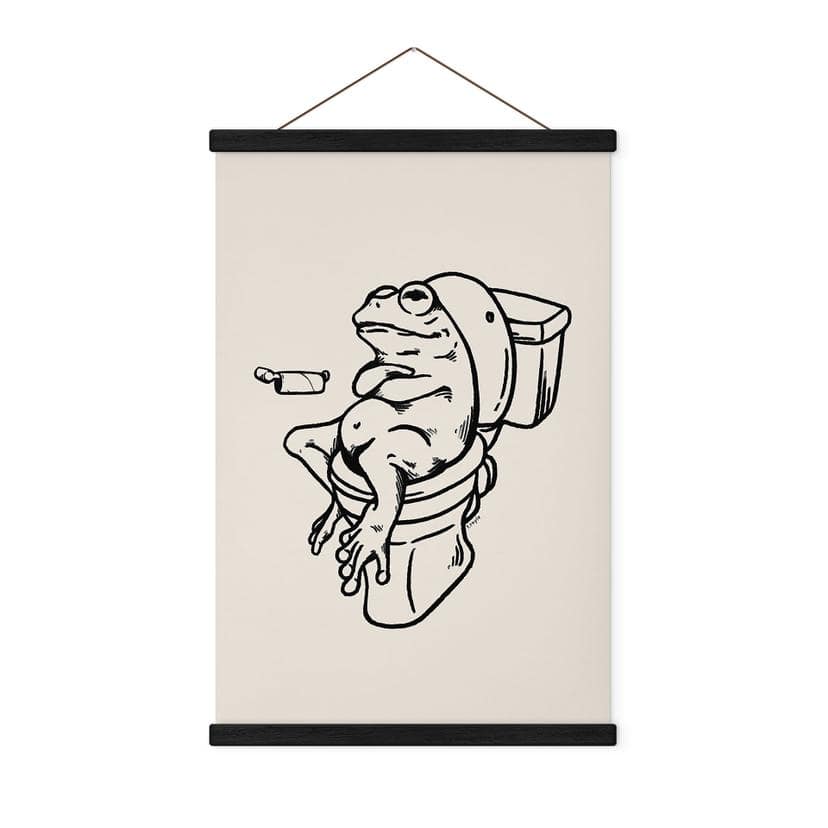 Tekstil plakat Venter på toilettet - Humoristisk illustration af en frø - Royle