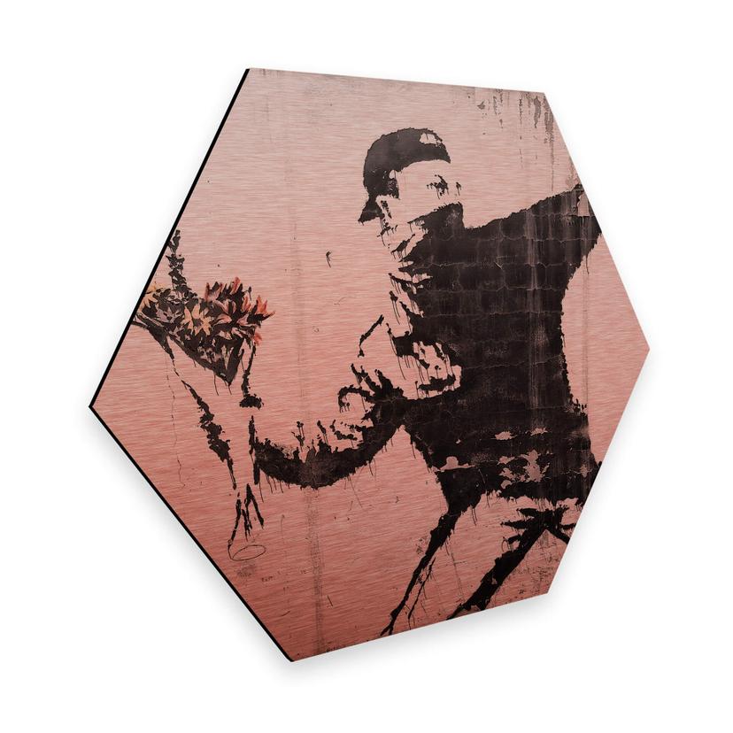 Hexagon - Alu-Dibond - Banksy - Flower Thrower - Kobbereffekt