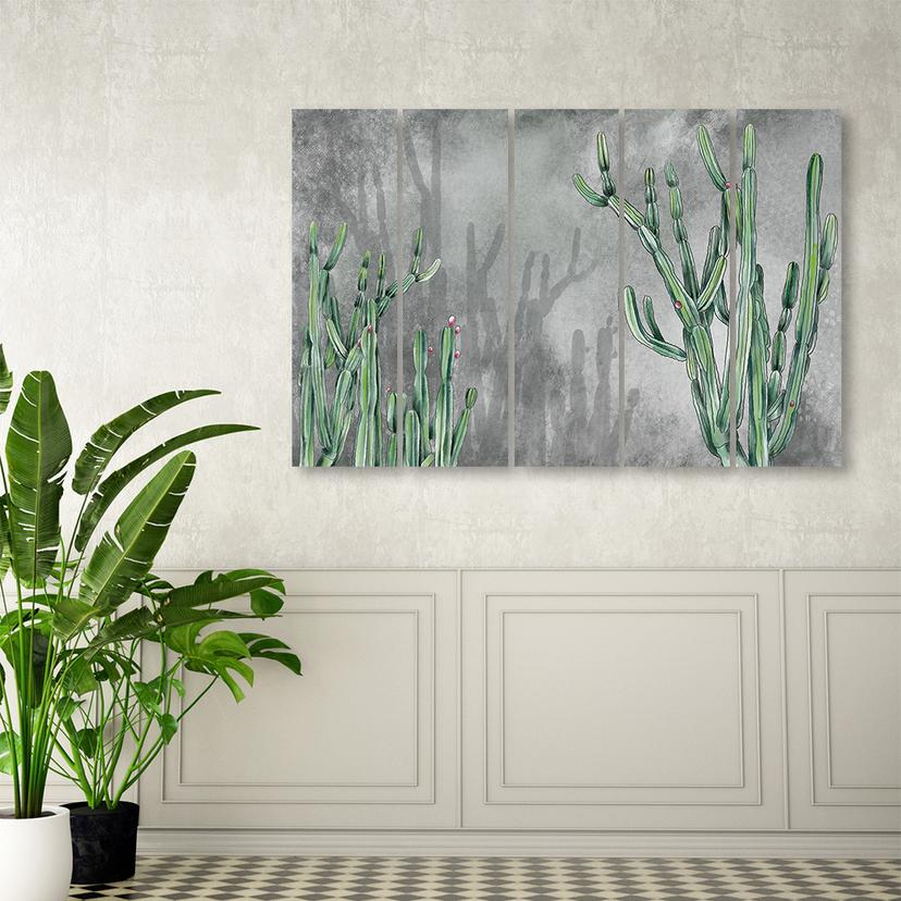 Stampa su tela 5 pezzi, grande cactus del deserto