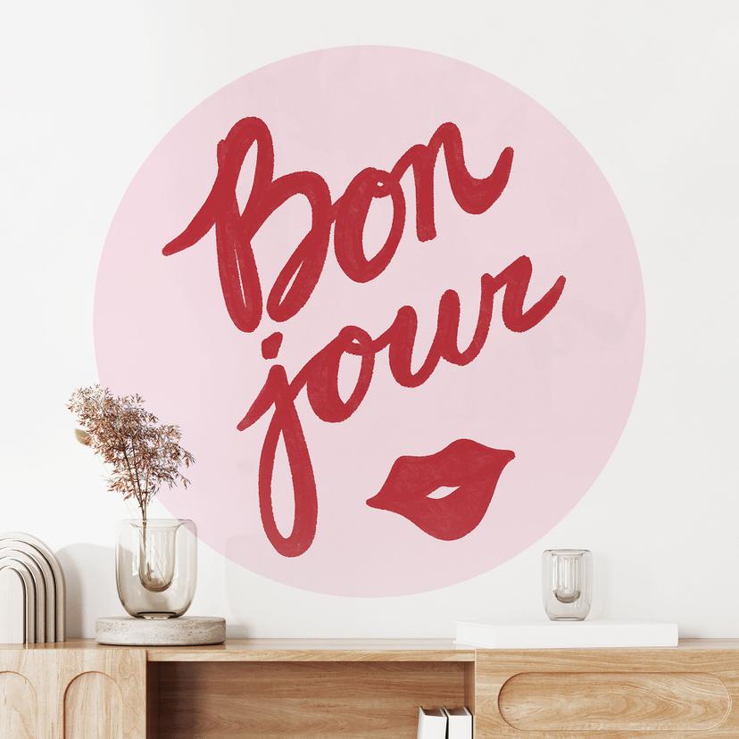 Vinilo decorativo Bonjour con boca que besa - Fritsch - Redondo