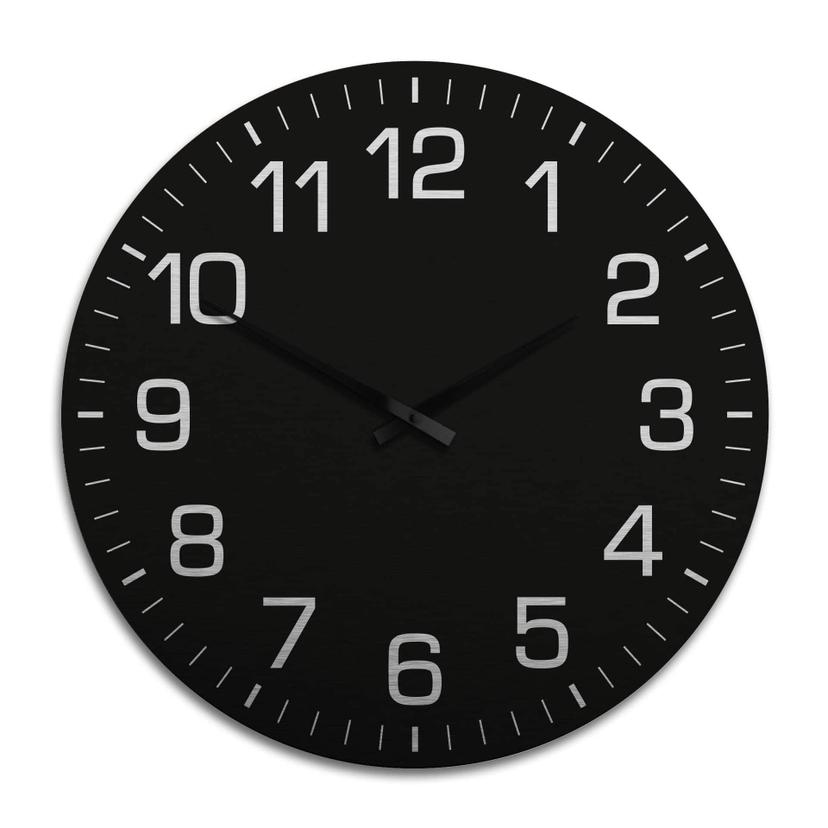 Horloge murale XXL en Alu-Dibond - Argenté - Class ique noire avec minutes