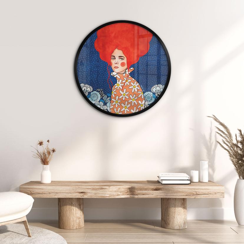 Poster donna con capelli rossi e fiori - Hülya - Rotondo