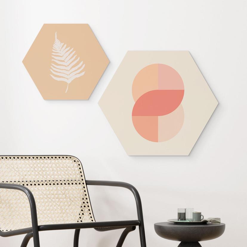 Esagono Alu-Dibond Forme geometriche in rosa-arancio - 1X Studio