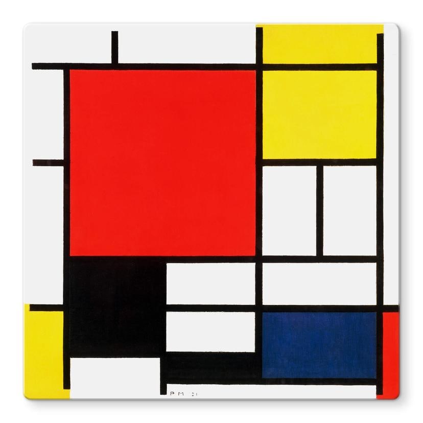 Tableau sur verre Mondrian - Composition en rouge, jaune, bleu et noir