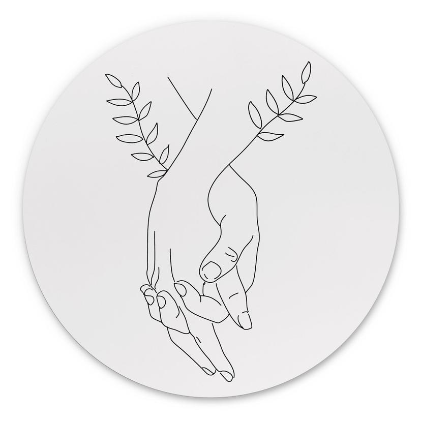 vægdekoration Line Art - Elskende, der holder hinanden i hånden - Lizde – print på aluminium