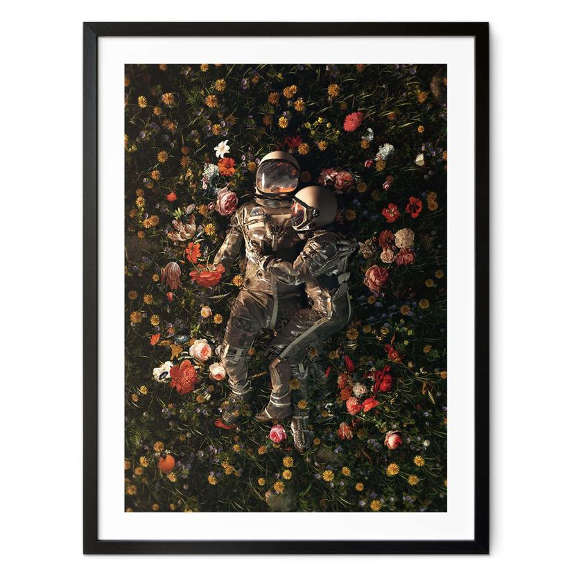 Póster Astronautas en un prado de flores - Nicebleed