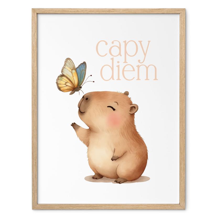 Plakat til børneværelset - Capybara med sommerfugl - Capy Diem