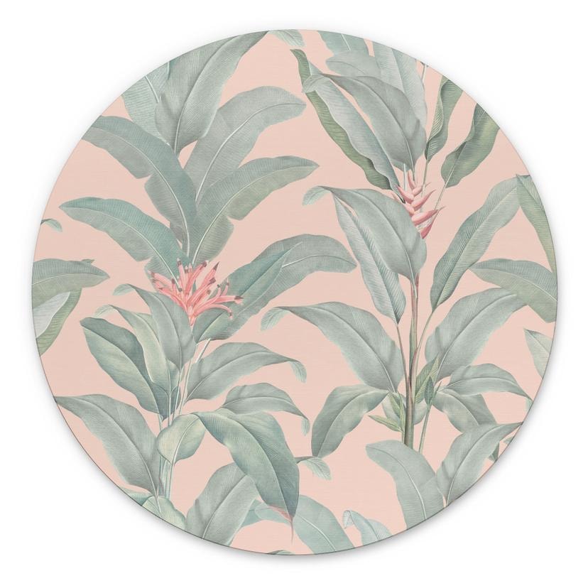 Billede Urban Jungle Tropical Leaves Pink - Bloomery Decor - rund – print på aluminium (Alu-Dibond)
