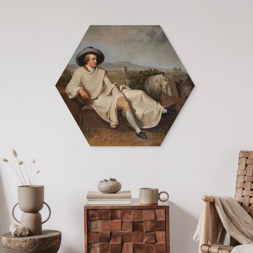 Stampe per pareti esagonali Tischbein - Goethe nella Campagna romana - alluminio dibond