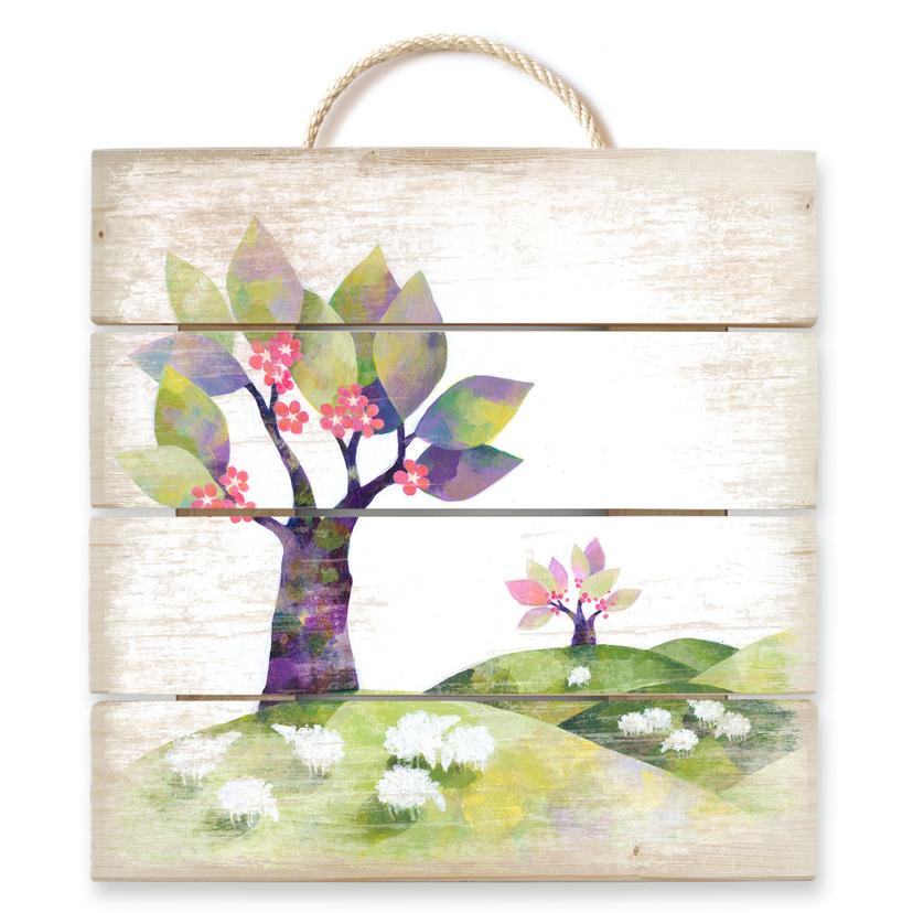 Holzbild Blanz - Schafswiese - 40x41,5 cm