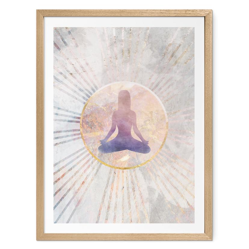 Plakat med lotusstilling - Meditation i det gyldne lys - Manovski