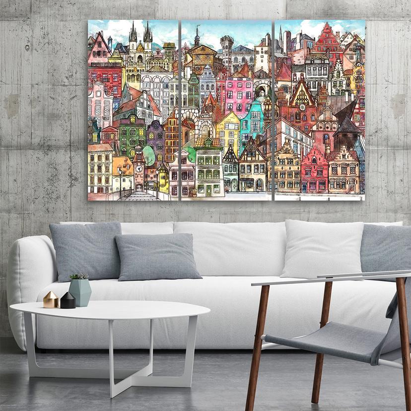 Stampa su tela 3 pezzi, Città felice