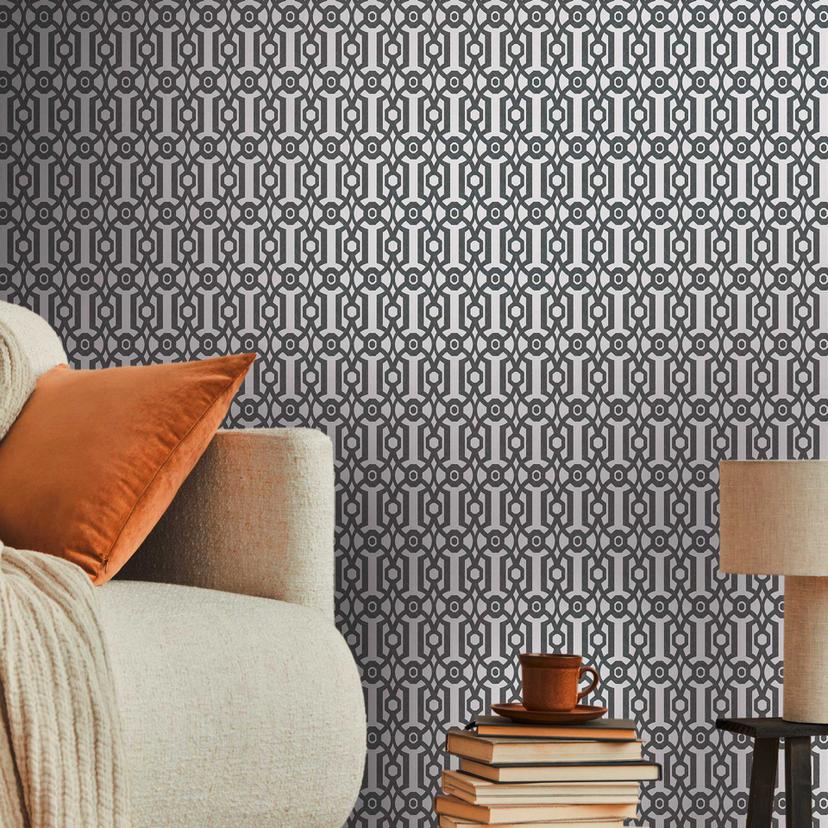 retro tapet i grafisk stil sort og hvid - vintage grafisk non-woven tapet