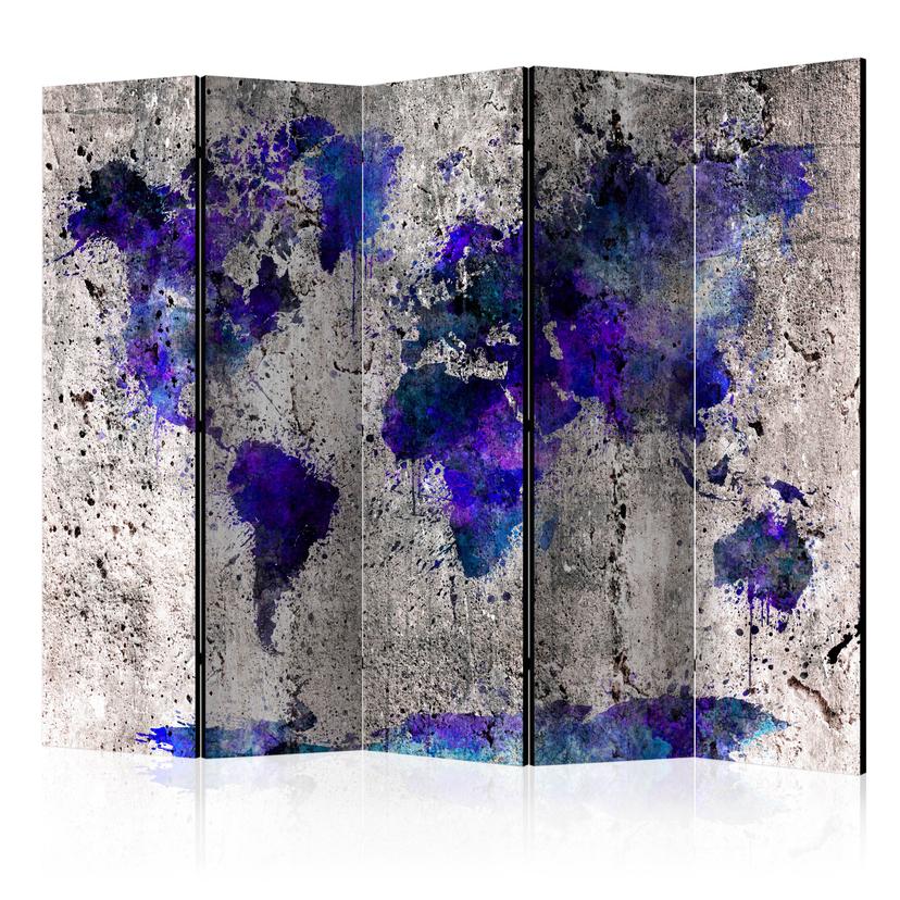 Kamerscherm - Wereldkaart - Inktvlekken , 5-delig - 225x172 cm