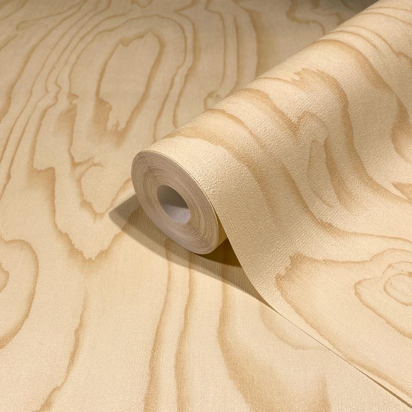 Vliestapete mit Holzmaserung mit natürlicher Textur ocker, beige Holzoptik