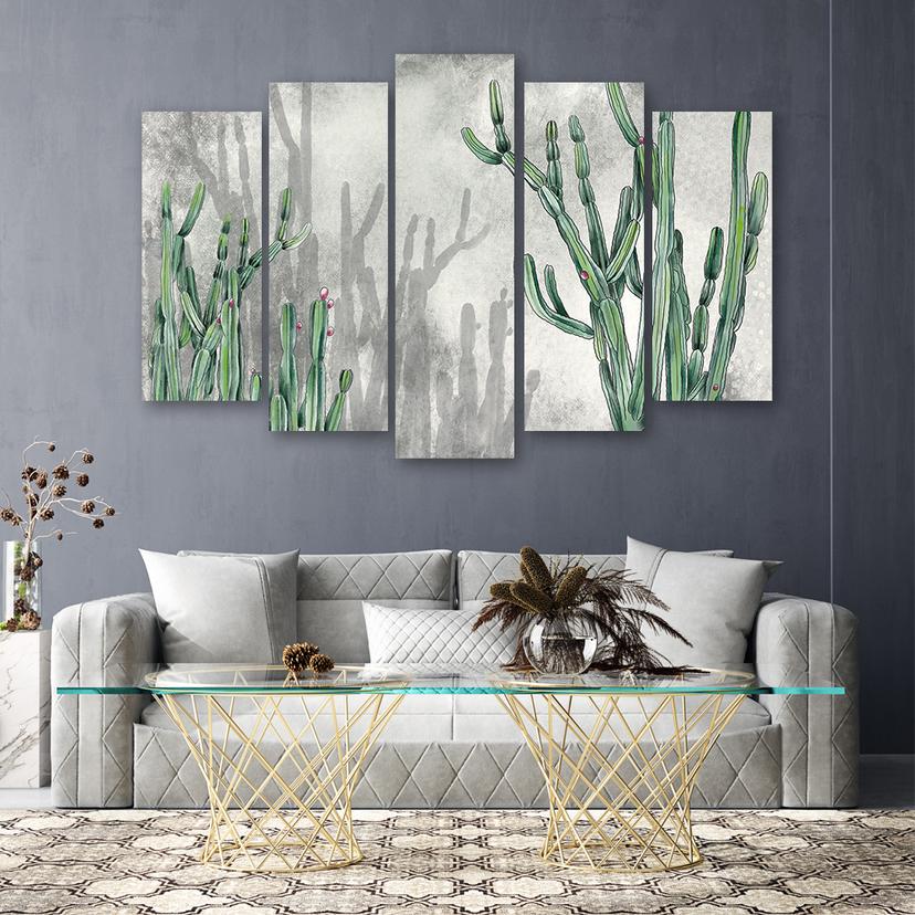 Stampa su tela 5 pezzi, grande cactus del deserto
