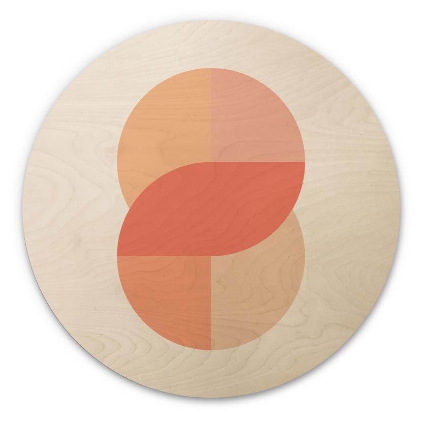 Cuadro de madera Formas geométricas en naranja-rosa - 1X Estudio - Redondo