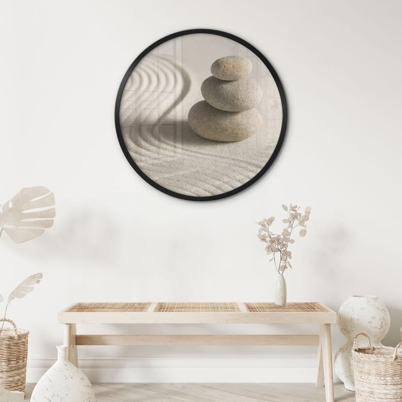 Poster Meditazione e benessere | Pietra nella sabbia 2 - Rotondo