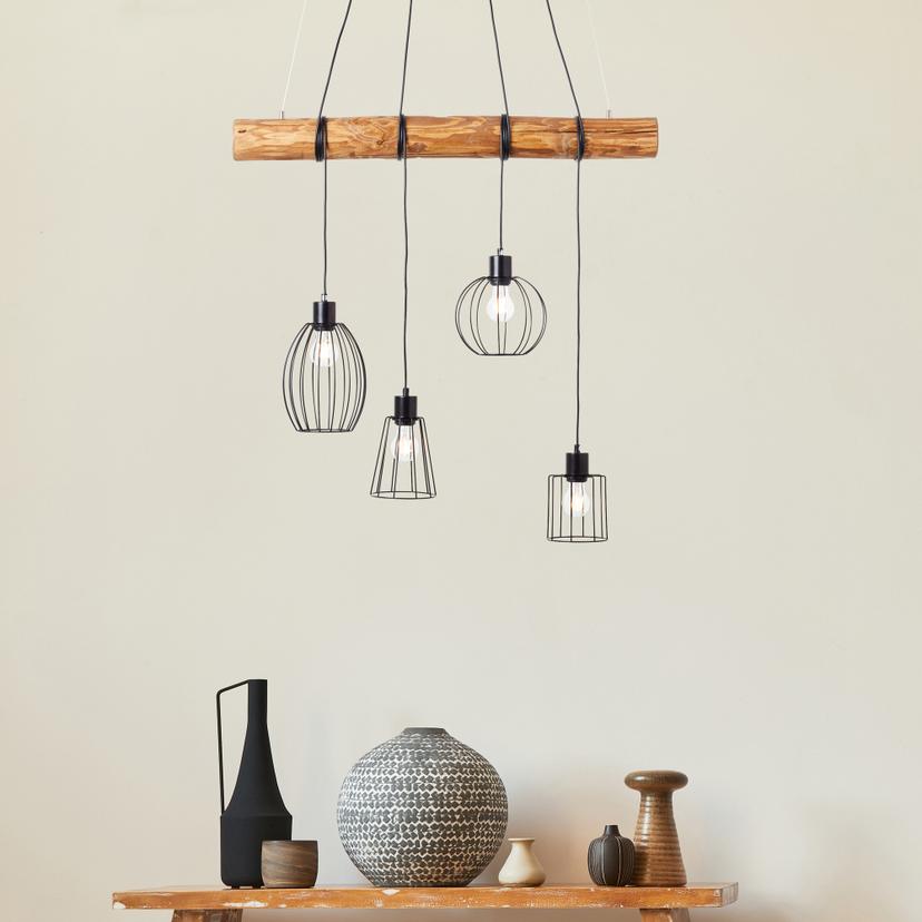 Pendelleuchte Karla, braun, 203 x 90 cm, Holz Pendellampe