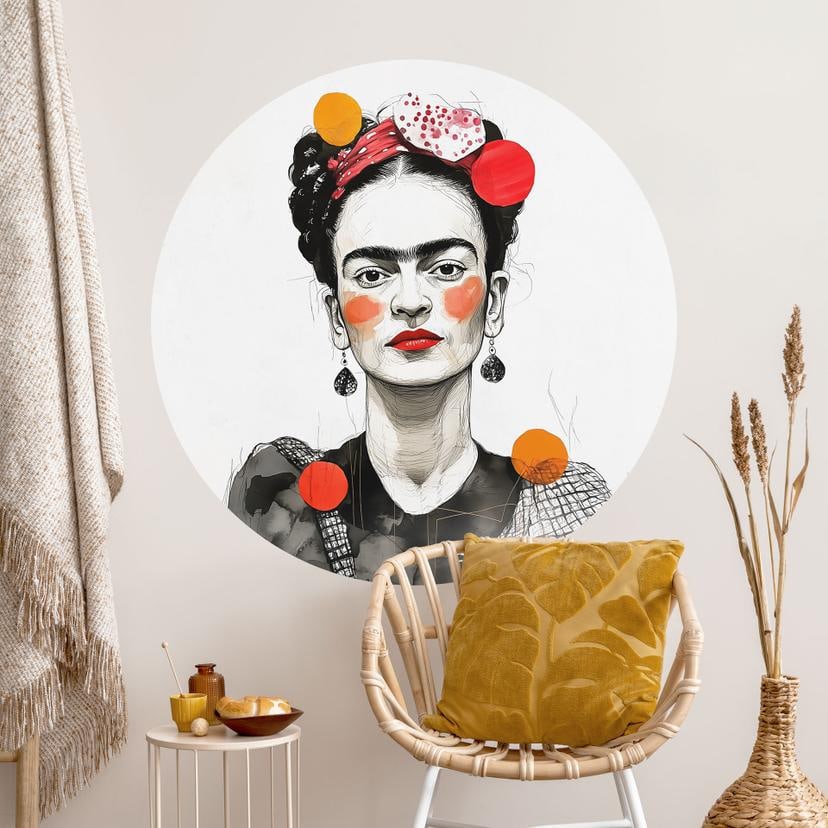 Frida Kahlo pop art portræt Wallsticker - Jaszke - Rund