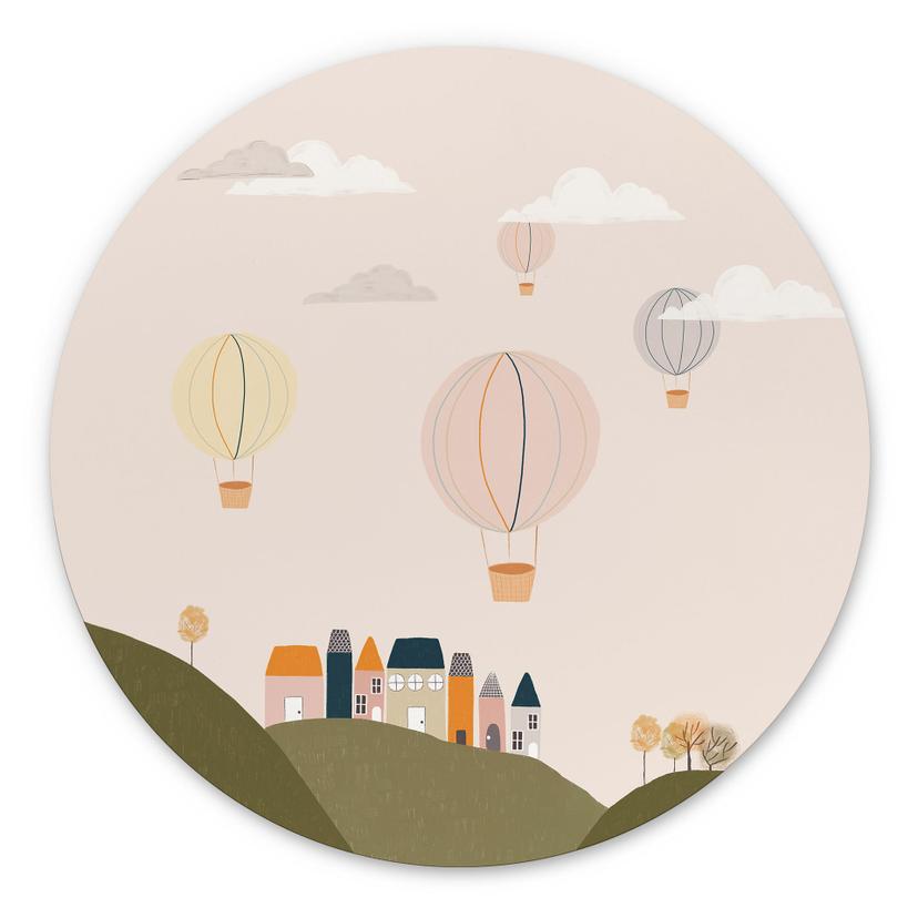 Wandbild Bunte Heißluftballons am Himmel - Lisboa - Alu-Dibond Rund