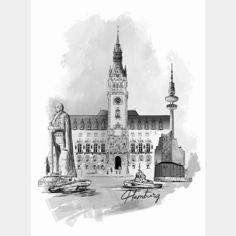 Fototapet Hamburg - svartvitt - Älska din stad
