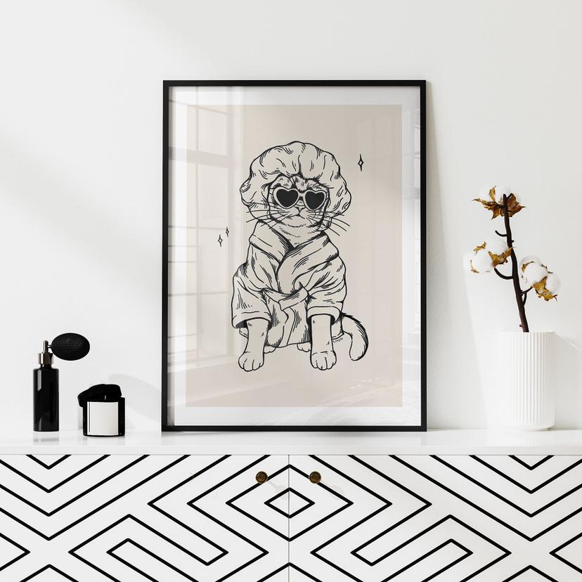 Poster Gatto rilassato con occhiali a cuore - Royle