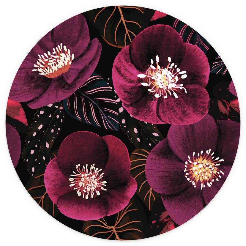 Fototapet med blommiga blommor i lila toner - Anisillustration - Round - non-woven tapet/självhäftan