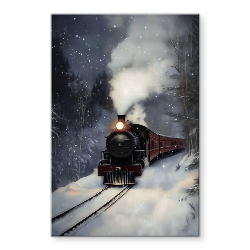 Akrylbillede damplokomotiv i en snedækket skov - Melloi Art Prints