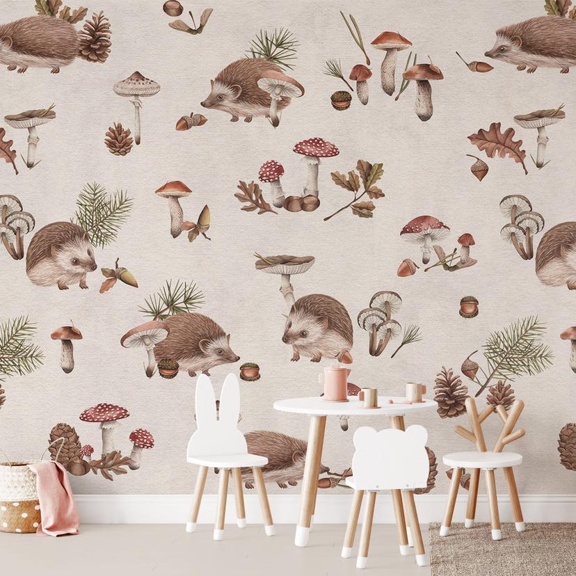 Papel pintado Dulces erizos en el bosque de otoño - Kikki Belle