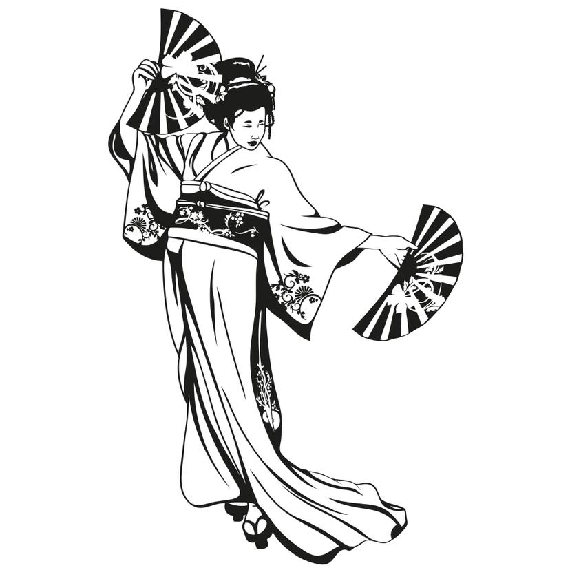 Adesivo murale - Geisha che danza coi ventagli
