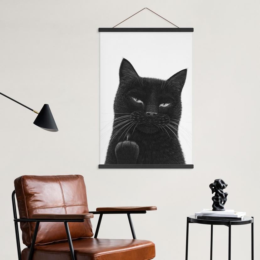 Textielposter Brutale zwarte kat - Korenkova