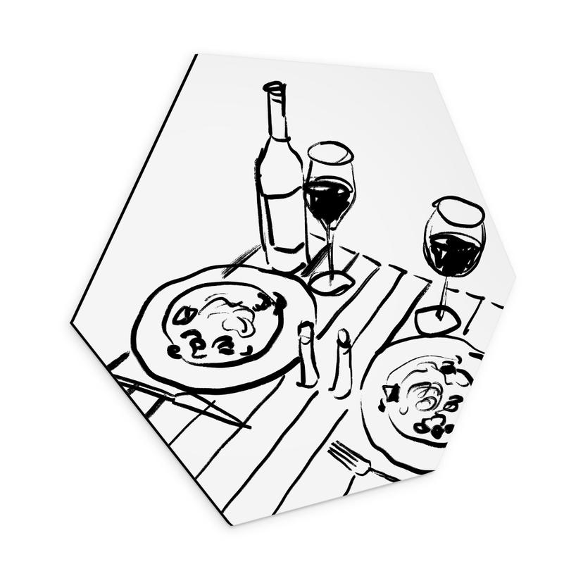 Sekskantet Billede stilleben middag med vin - Treechild - aluminium dibond