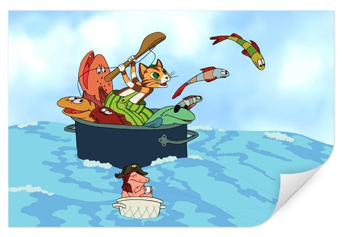 Wallprint W - Pettersson und Findus - Fischjagd mit Freunden