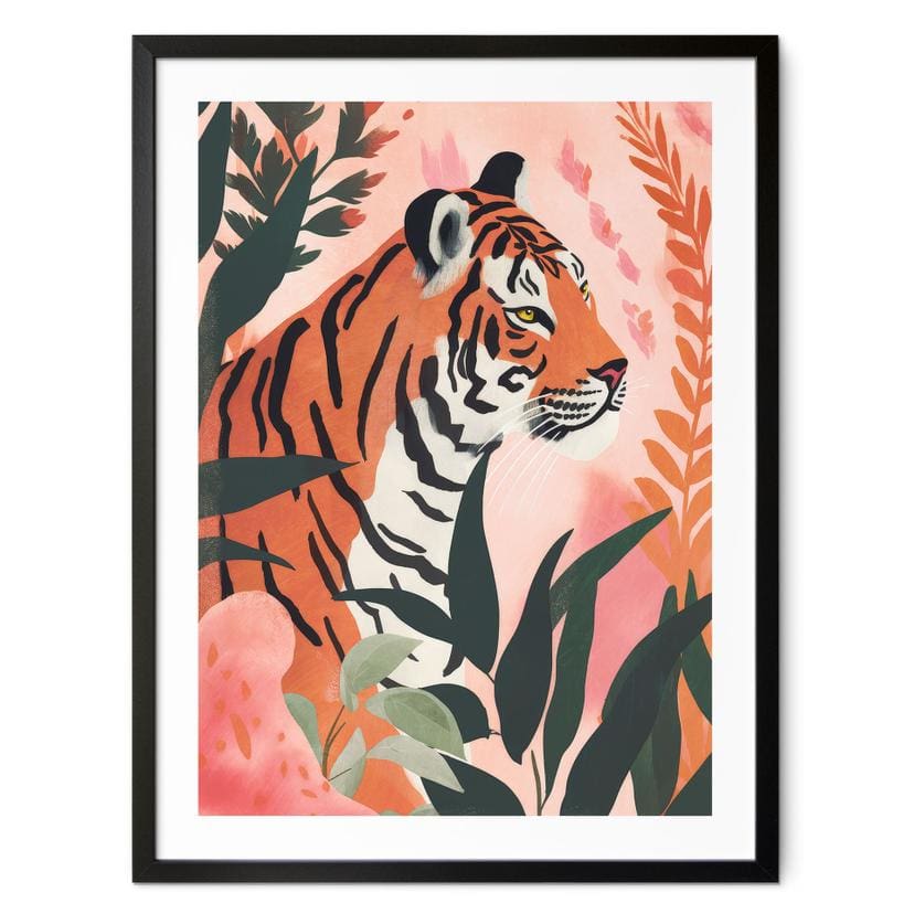 Poster Tigre dans une jungle rose - Treechild