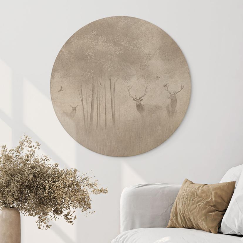 Houten Wanddecoratie hert in het nevelwoud - Ms Tiff - Rond