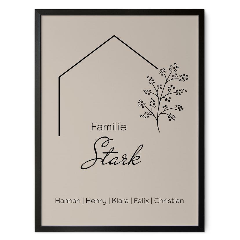 Personalisierbares Poster Familie Haus - beige