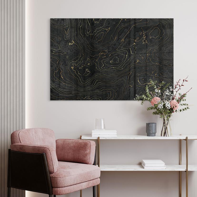 Quadro in vetro acrilico Linee astratte nero-oro - Amini