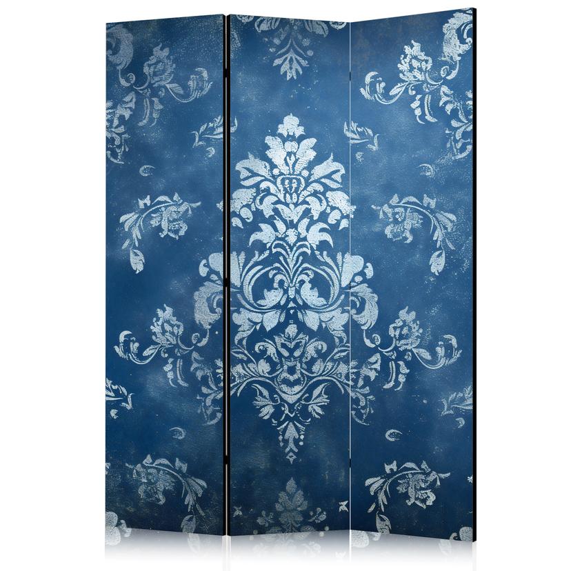 Paravent, Raumteiler freistehend, Trennwand - Retro Ornament - Decorative Motif in Rubbed Blues